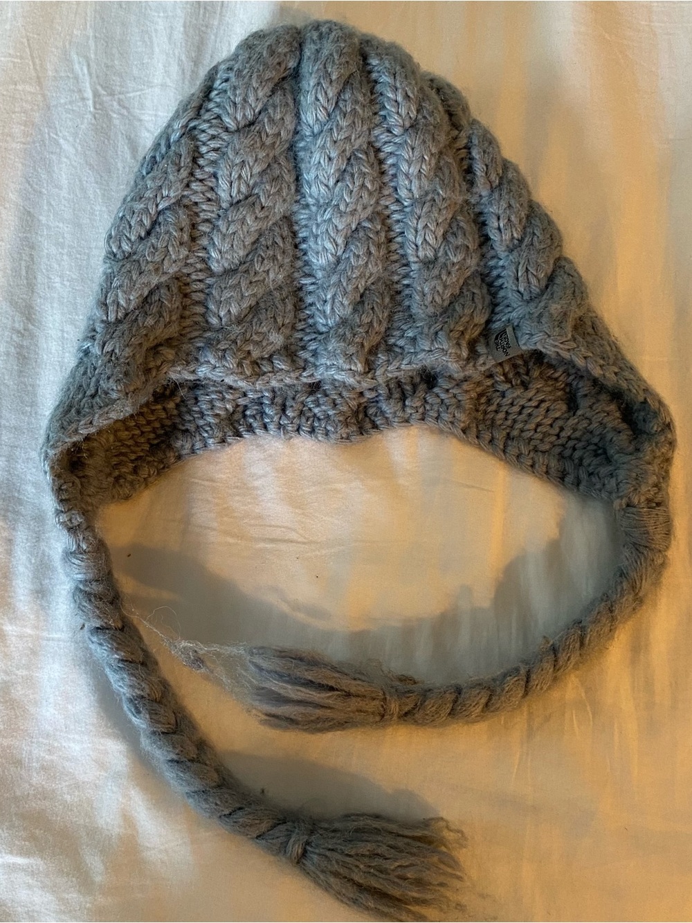 The North Face Winter Hat Trapper Womens OS Gray Knit Ear Flap Tassel Gorpcore